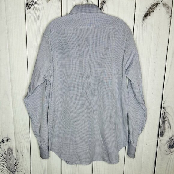 Castangia Shirt Men's 16 / 41 Blue White Micro Check Button Up Dress Italy - Picture 5 of 8
